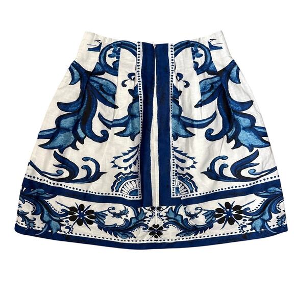 Mia Milani Linen-Blend Zanya Skirt in Sapphire Aqua Floral Motif Size Small - Picture 4 of 8